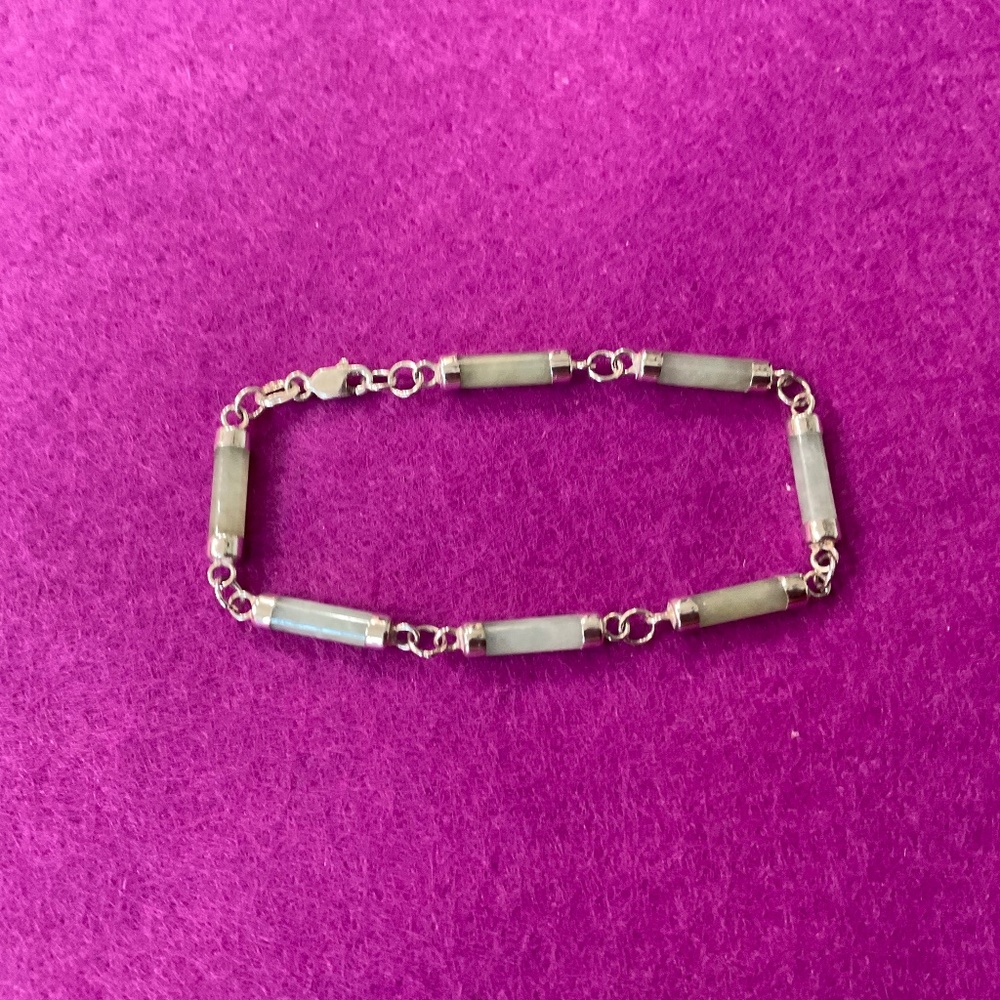 Sterling and Possible Jade 7 1/4" Bracelet